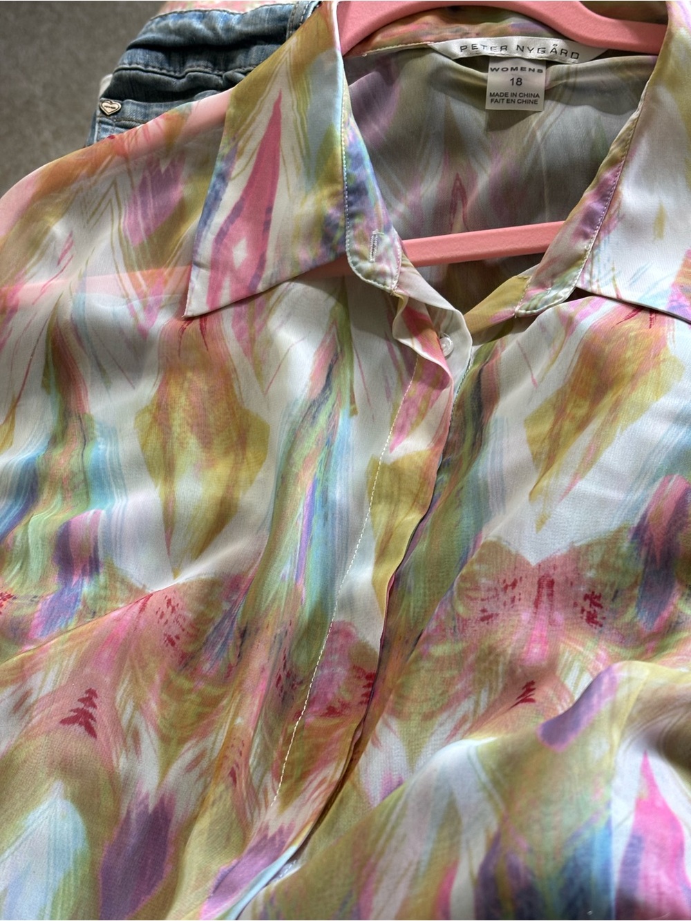 Peter Nygard Sheer Pastel Floral Blouse in Pink, Yellow, Green